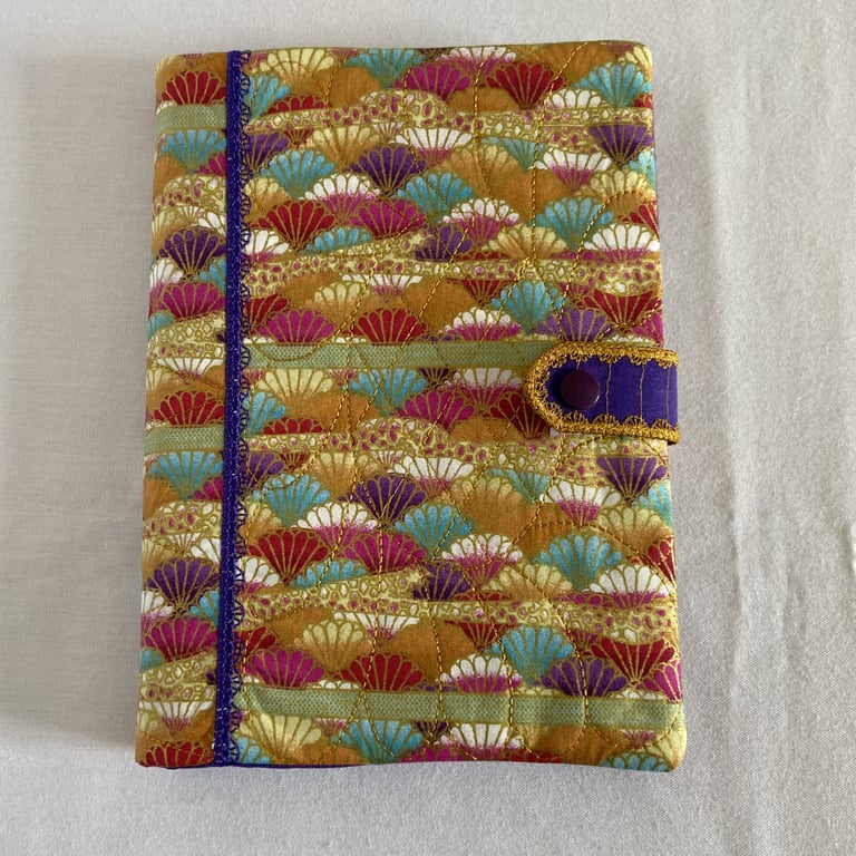 A5 Notebook with Reusable Book Cover in Gold Metallic Fabric
