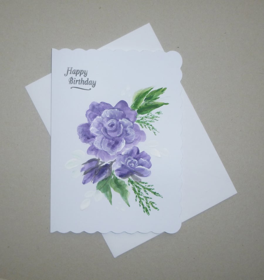 hand painted roses birthday card ( ref F 796 D8 )