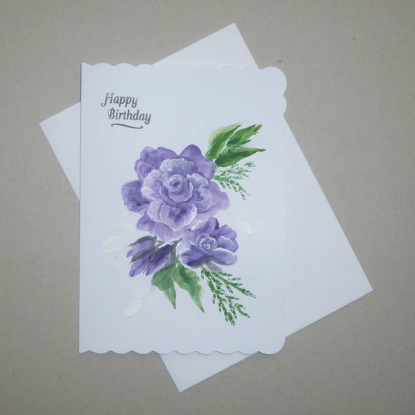 hand painted roses birthday card ( ref F 796 D8 )