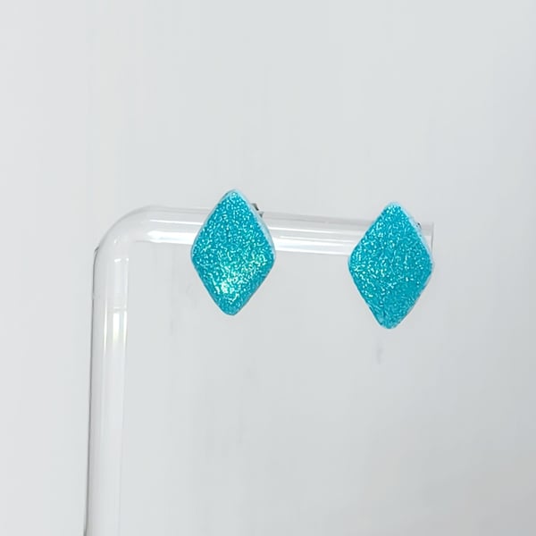 Diamond shaped aquamarine stud earrings     
