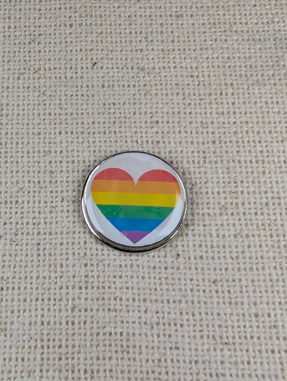 Pride Heart Badge - Rainbow Colour Heart Pin - Large Resin finished Pin Badge