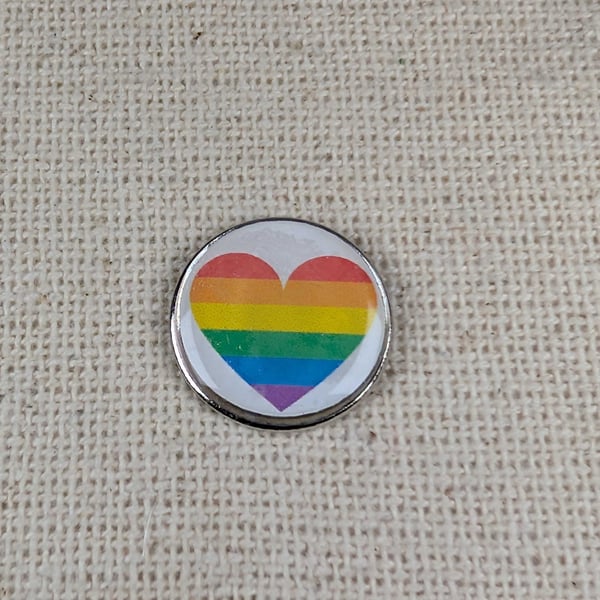 Pride Heart Badge - Rainbow Colour Heart Pin - Large Resin finished Pin Badge