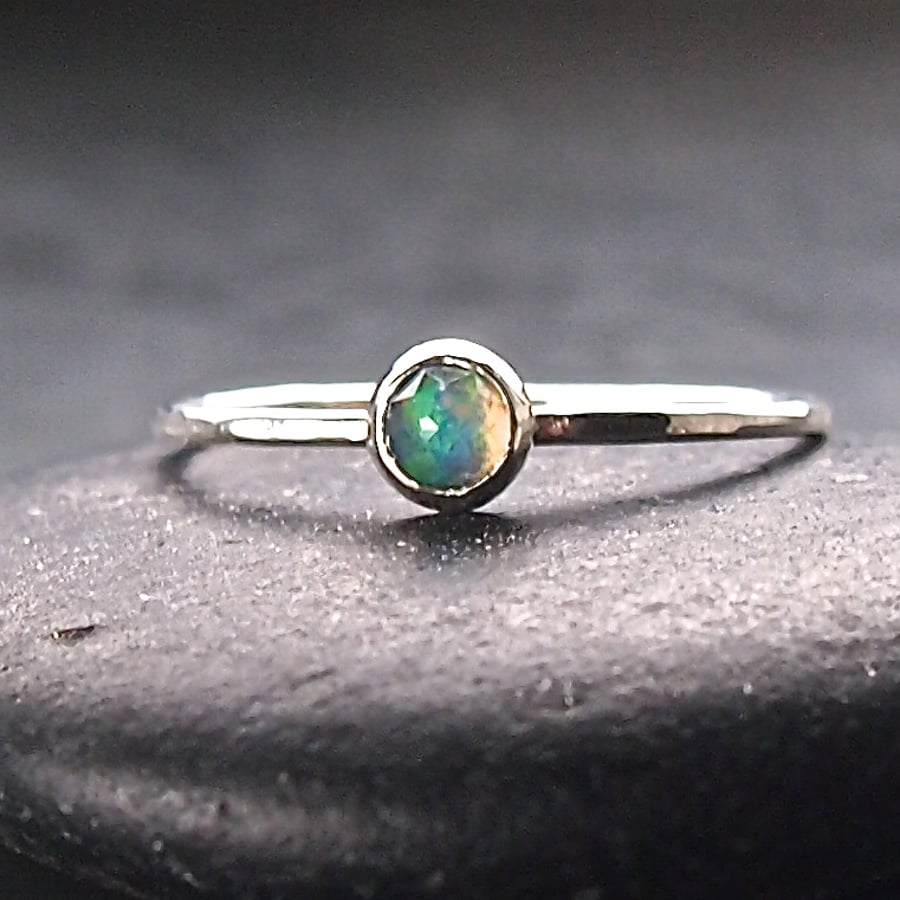 Sterling Silver Skinny Ring with Opal 