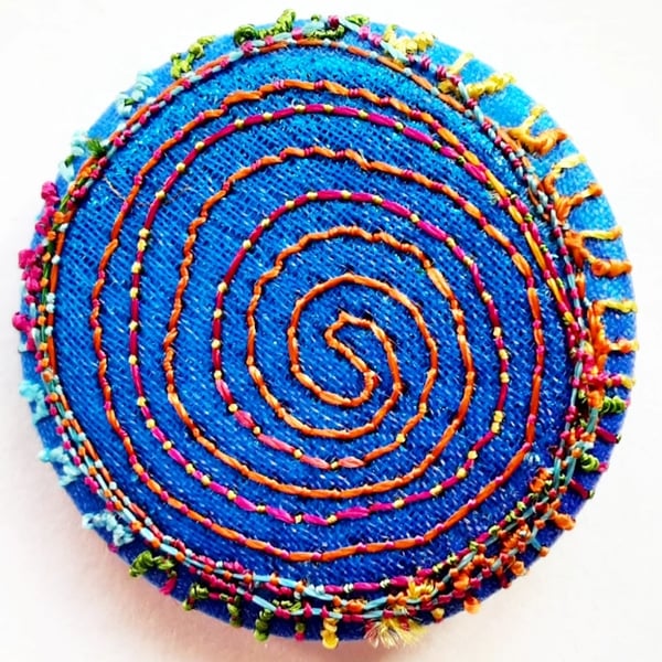 Badge One Inch Fabric Badge with Free Machine Embroidery 