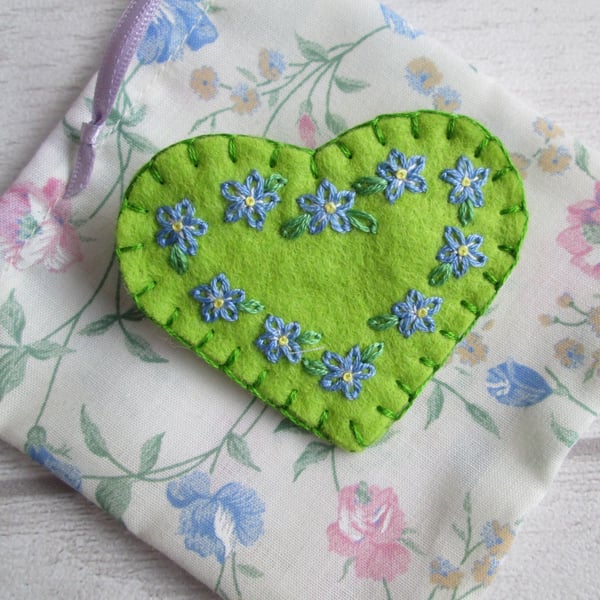Hand Embroidered Forget-me-not Wool Felt Brooch