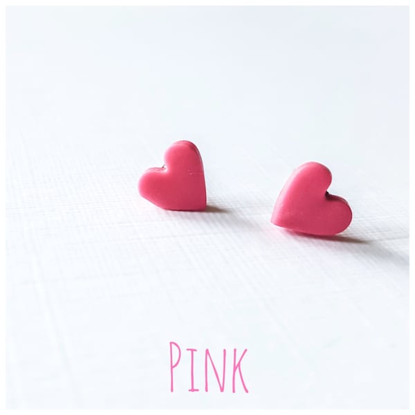 Tiny Pastel Coloured Heart Studs, Pink, Minimalist, Everyday Jewellery