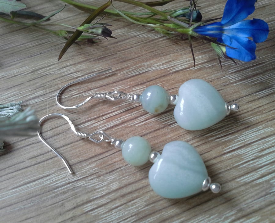 Russian Amazonite Heart Earrings Sterling Silver