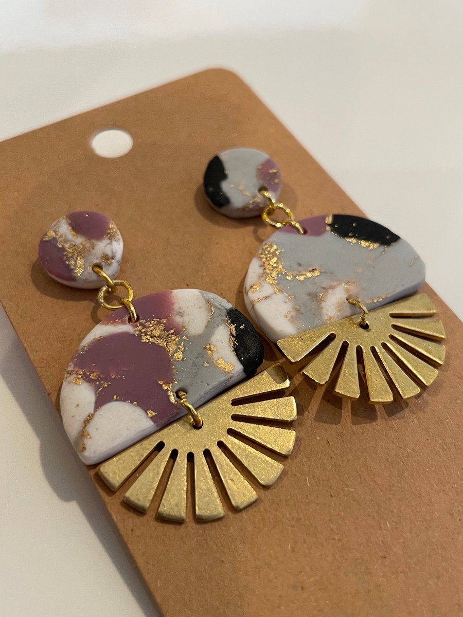 Handmade Polymer Clay Earrings with Gold Metal Charm