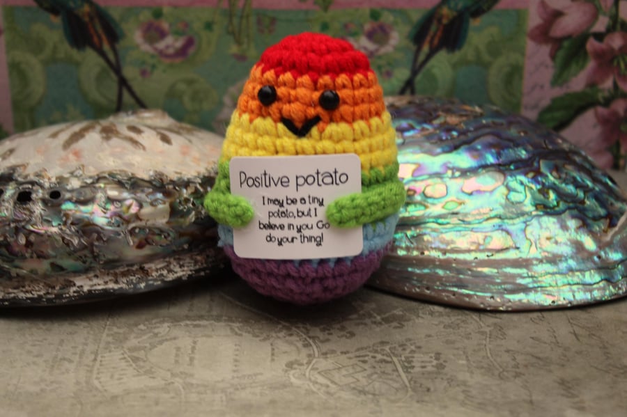 Positivity Rainbow Potato:  Gift for Optimism - Handmade Crocheted Potato