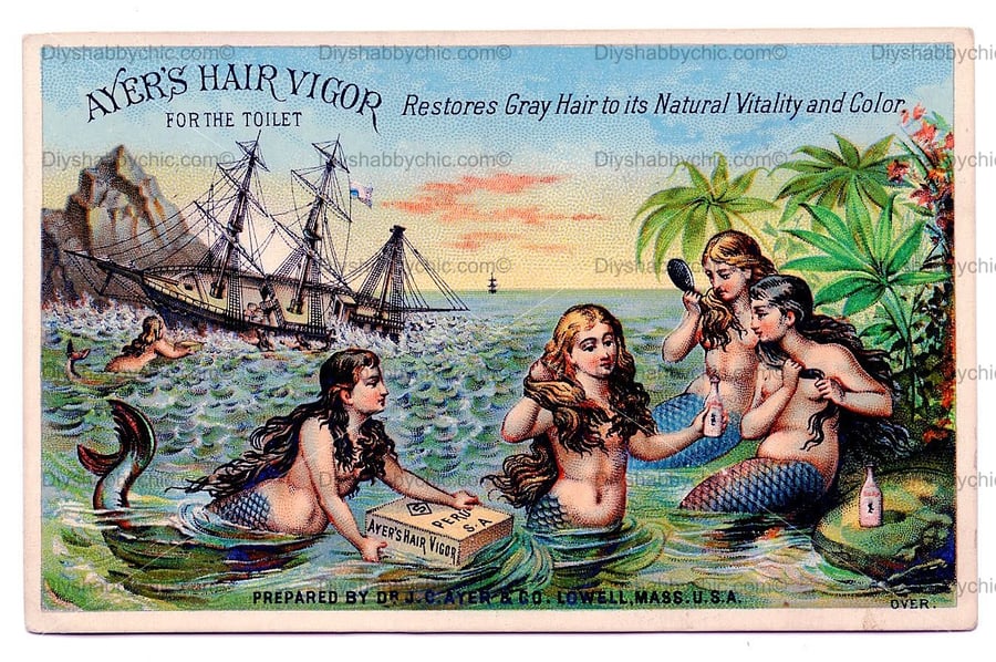Waterslide Wood Furniture Vintage Image Transfer Shabby Chic Mermaid Hair Advert