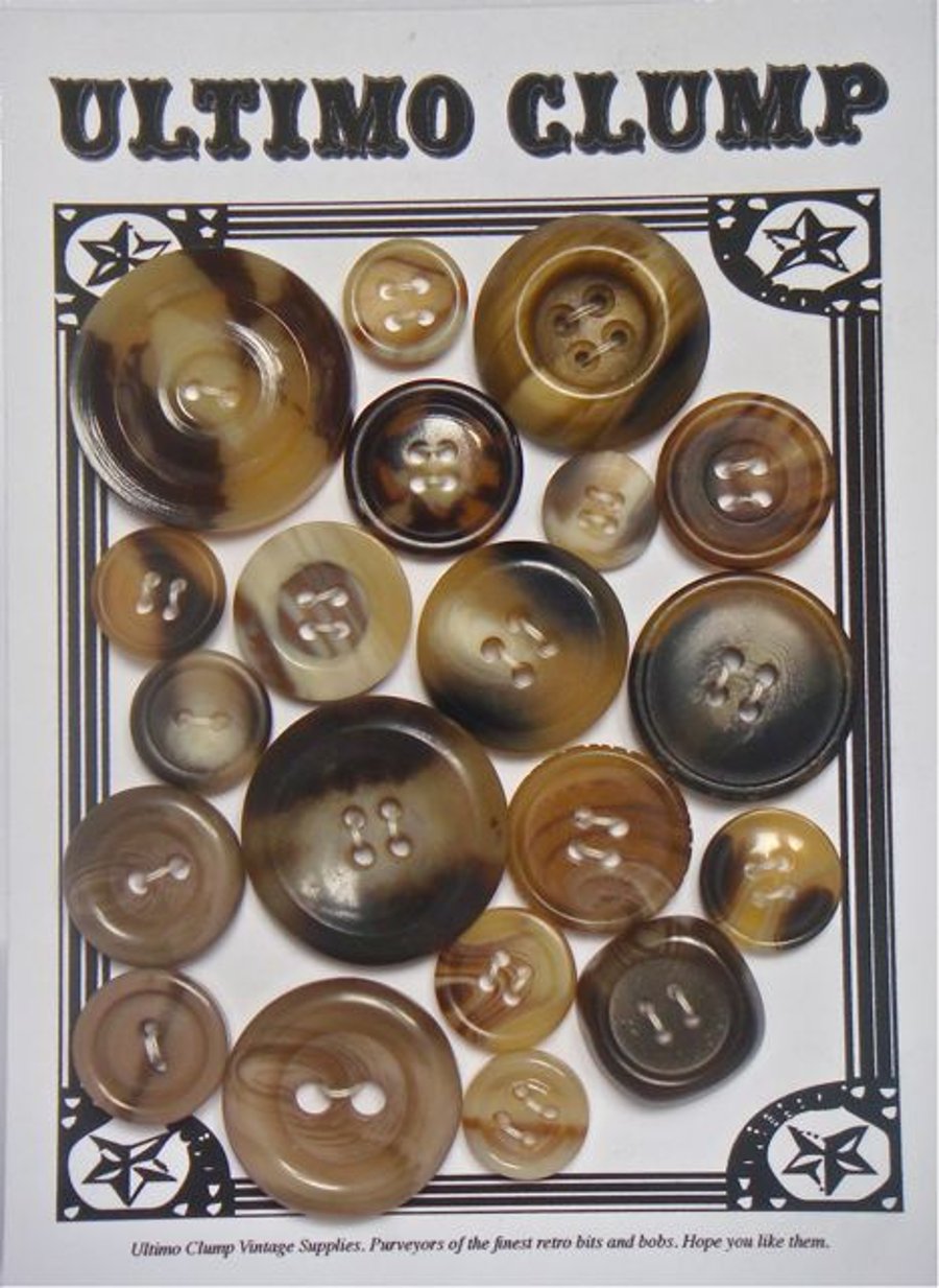 20 Horn Coloured Vintage Buttons