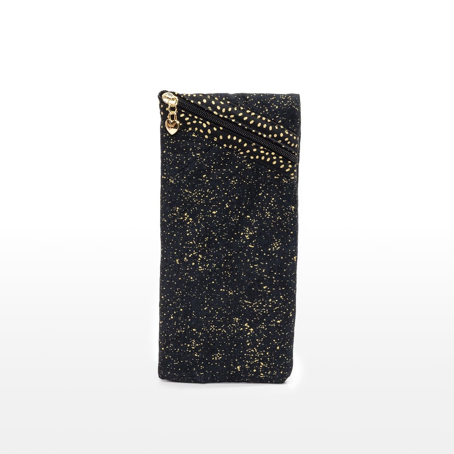 Black and Gold Zipped Glasses and Sunglasses Case. 