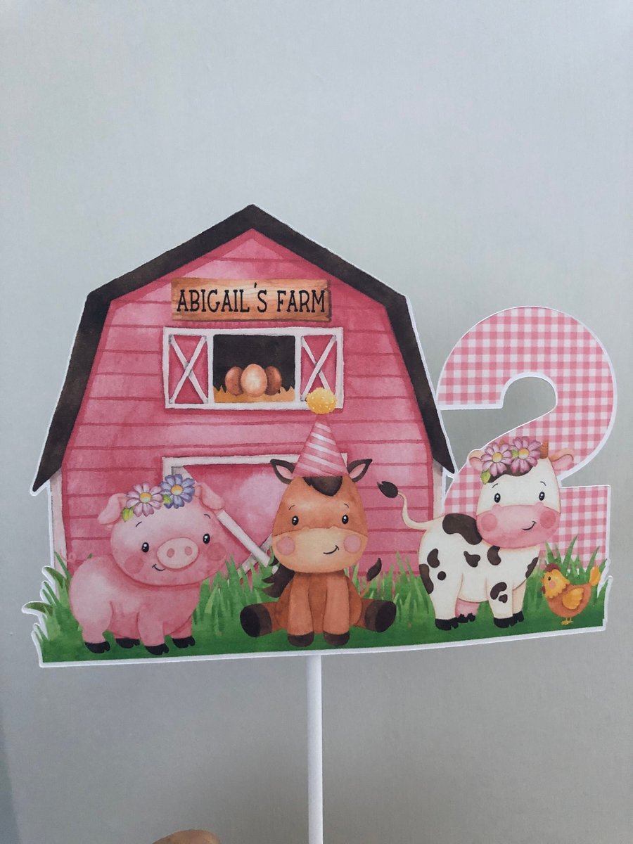 Farm Themed Pink Birthday Cake Topper