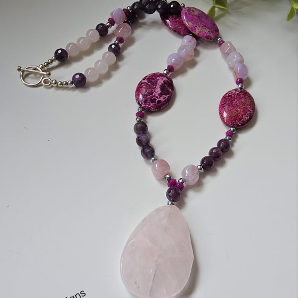 Rose Quartz, Jasper, Amethyst & Quartzite Necklace 