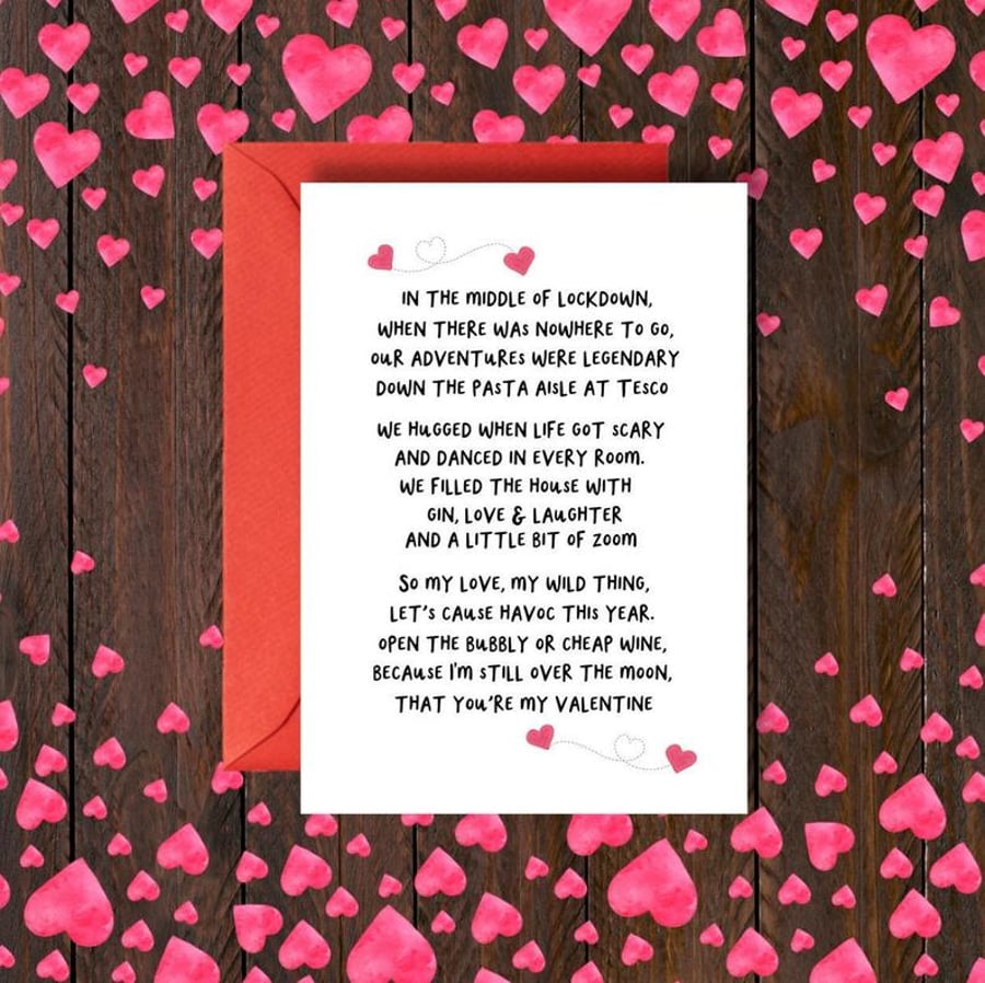 Valentine's Card, Card for him, Card for her, Lockdown poem