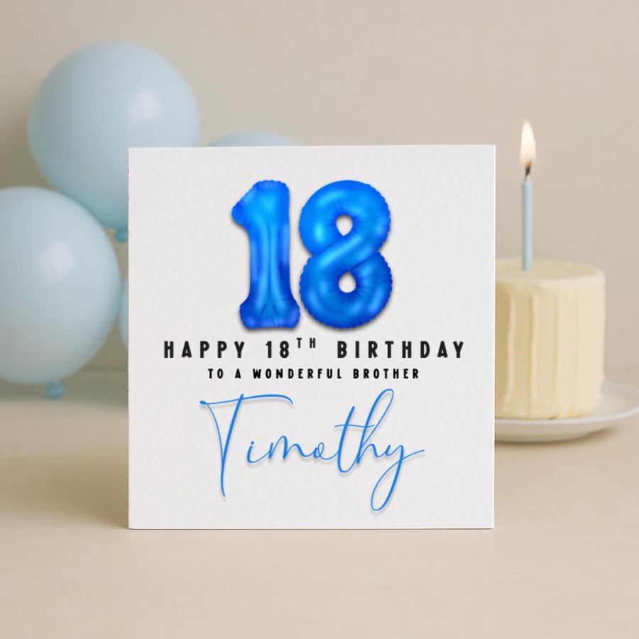 18th Birthday Card – Blue Foil Balloon Number – Milestone Birthday Card