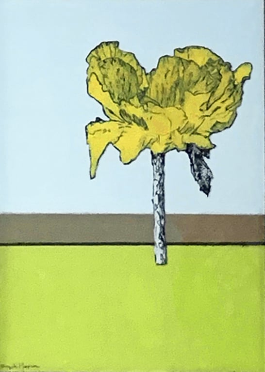 Contemporary Unframed Drawing - Mixed Media on Board - Stylised Yellow Flower