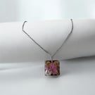 Handmade Resin Flower Necklace with Real Dried Flowers Square Pendant