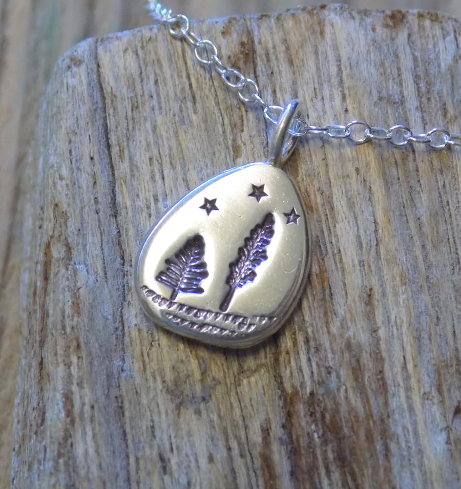 Sterling silver stamped 'nugget' apline forest pendant 