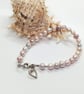 Freshwater pearl bracelet with silver heart charm natural minky tones - Image 4
