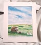Watercolour print of a Southdowns Sussex Hedgehog - Image 2