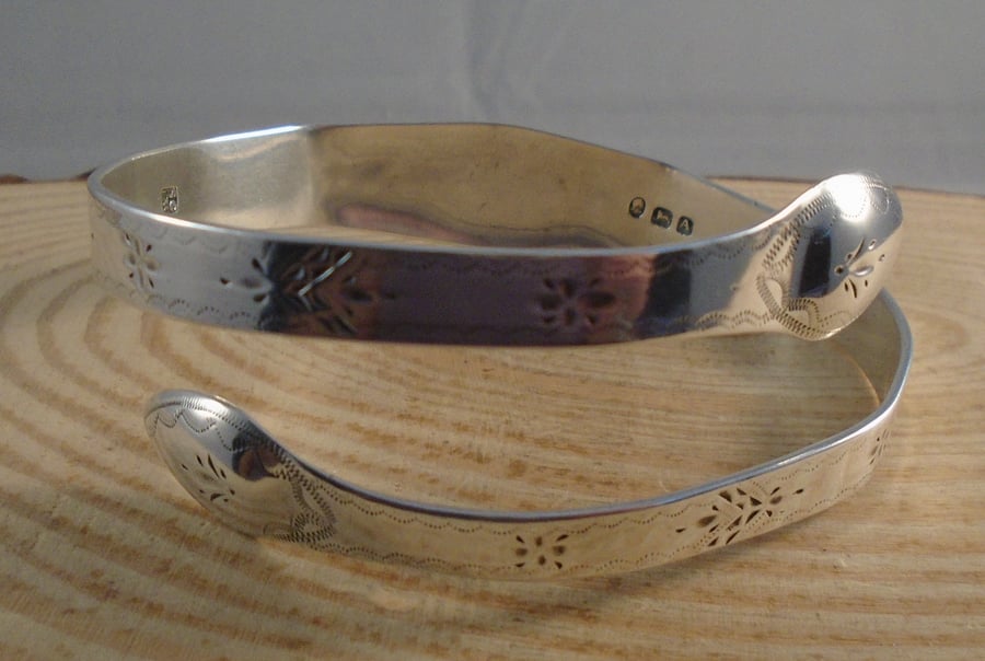 Upcycled Sterling Silver Bright Sugar Tong Bangle Over 200 Years Old!