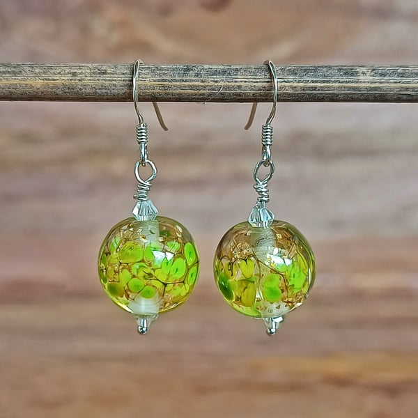 Flower Lampwork bead earrings on Sterling Silver