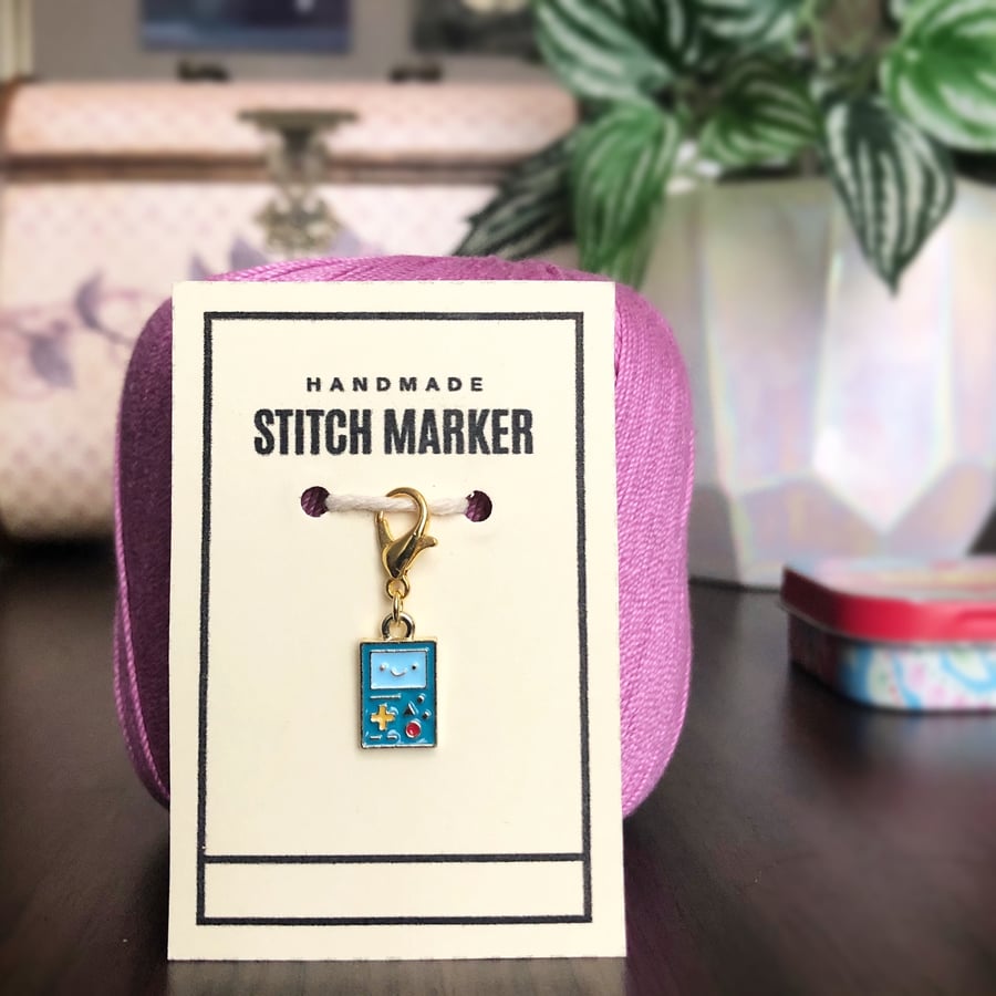 Gameboy Stitch Marker, Progress Keeper, Enamel Charm  