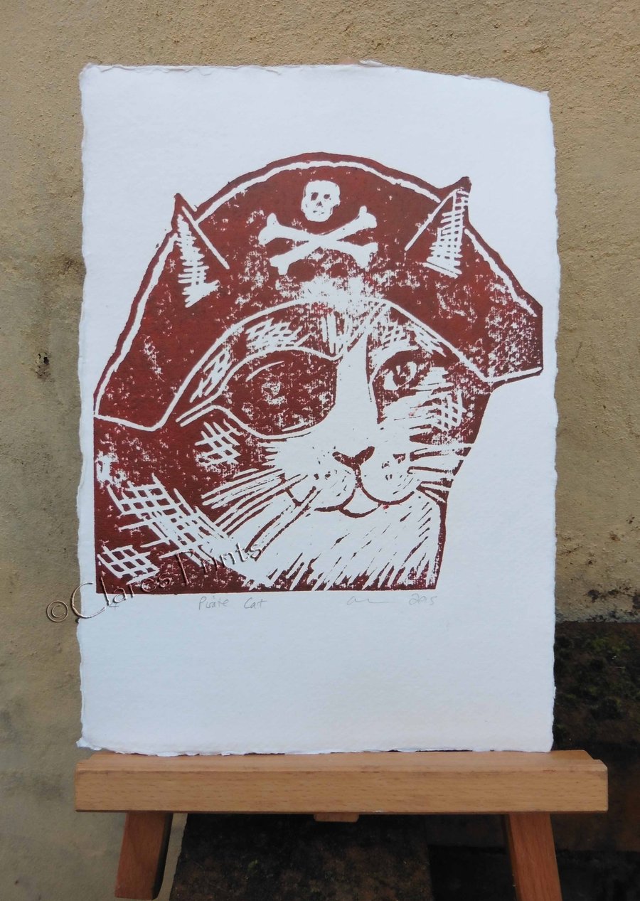 Pirate Cat Open Edition Hand-Pulled Linocut Print 