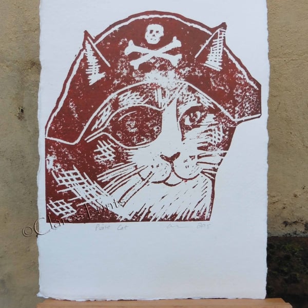 Pirate Cat Open Edition Hand-Pulled Linocut Print 