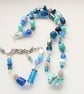 Blue summer sea necklace and bracelet set mixed bead rosary style wire wrapped