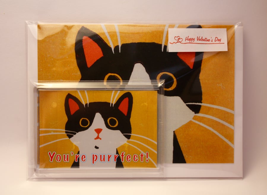 A PURRFECT CAT VALENTINE'S CARD AND MAGNET GIFT