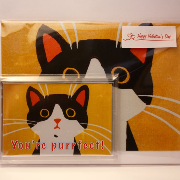 A PURRFECT CAT VALENTINE'S CARD AND MAGNET GIFT