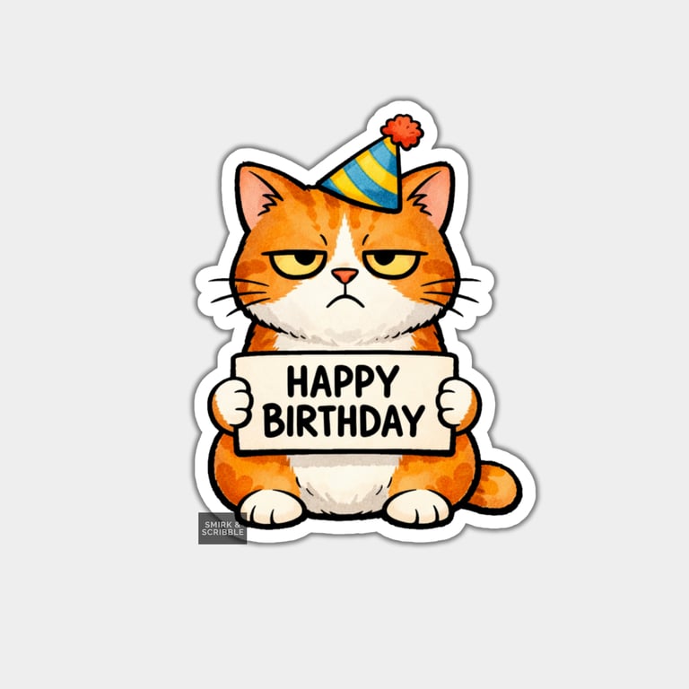 Funny Rude Birthday Sticker For Adults - Grumpy Cat