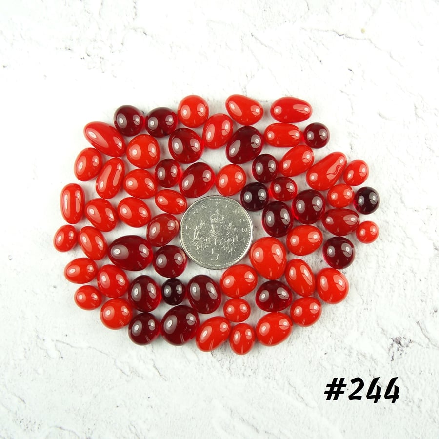 25g red art glass cabochons, for jewellery making, crafting (244)