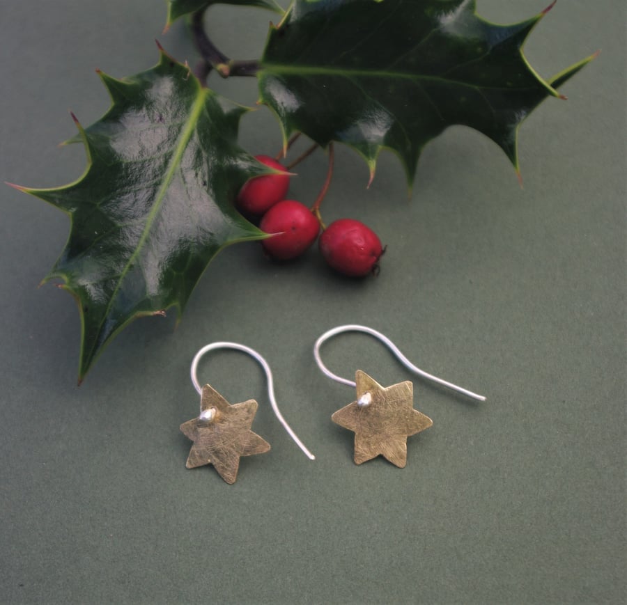 Brass Star Dangle Earrings