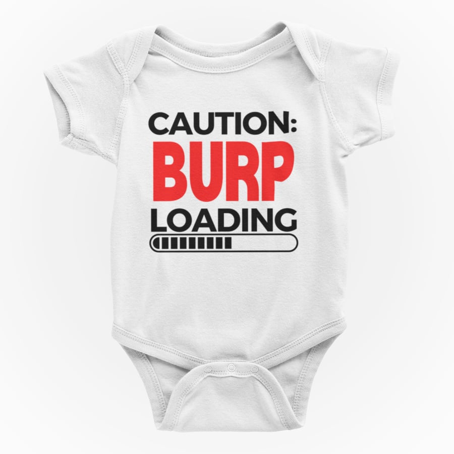 Funny Rude Novelty Shortsleeve Baby Grow- Caution... BURP Loading