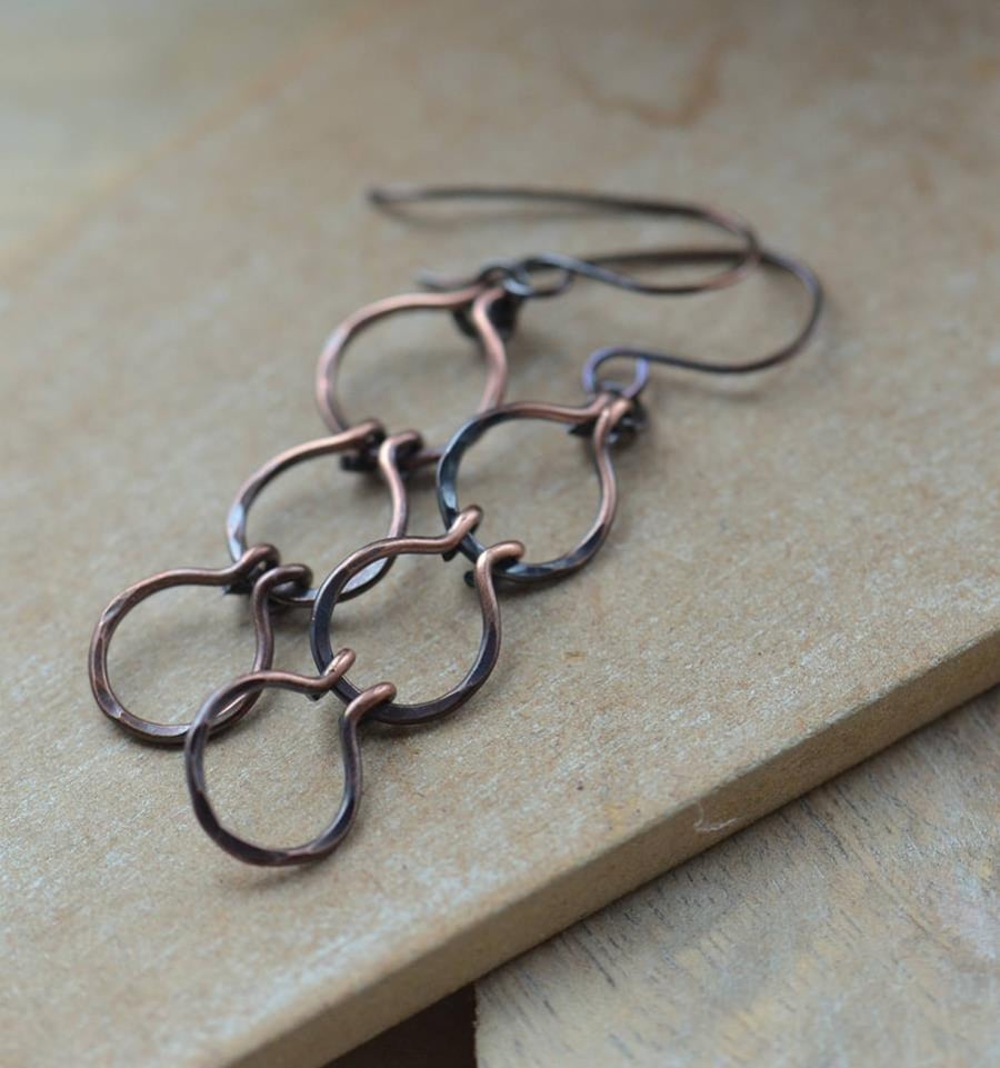 Copper Triple Loop Hoop Dangle Earrings