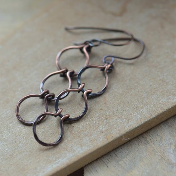 Copper Triple Loop Hoop Dangle Earrings