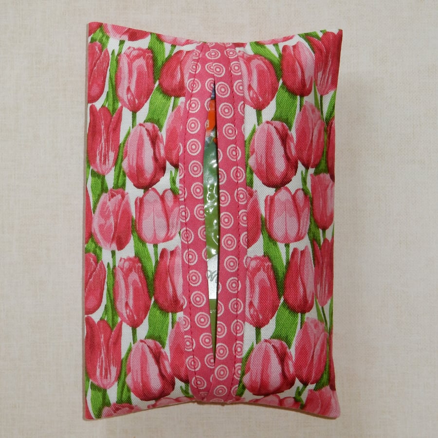 Pocket tissue holder pink tulips