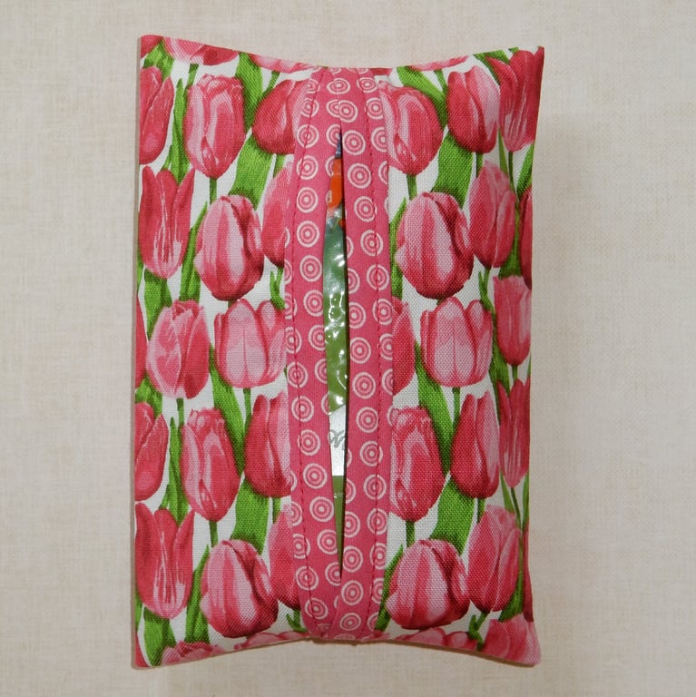 Pocket tissue holder pink tulips