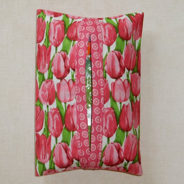 Pocket tissue holder pink tulips