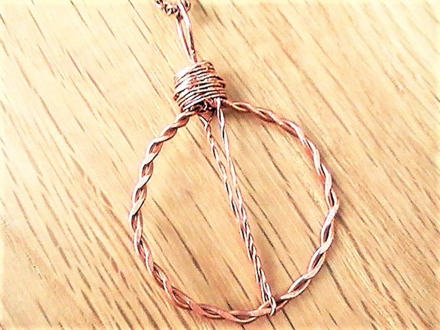 Copper Necklace, Circle Pendant, Handmade Copper Wire Pendant with Chain