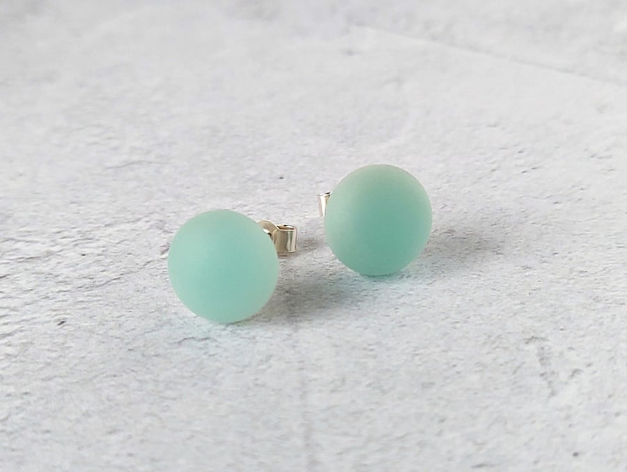 Seafoam stud earrings, fused glass with sterling silver fittings