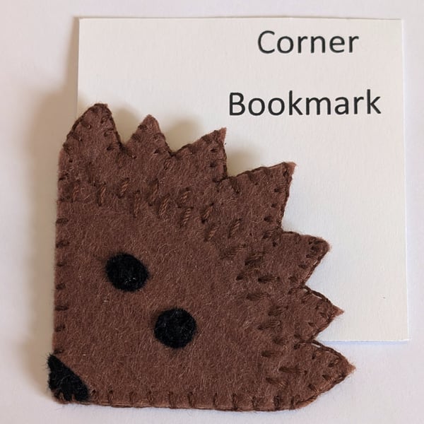 Handmade handsewn felt corner bookmark - hedgehog