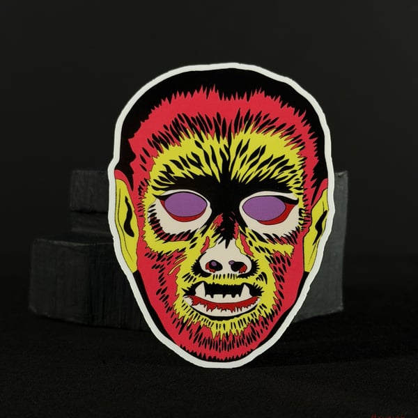 Wolfman Vintage Style Halloween Mask Sticker 