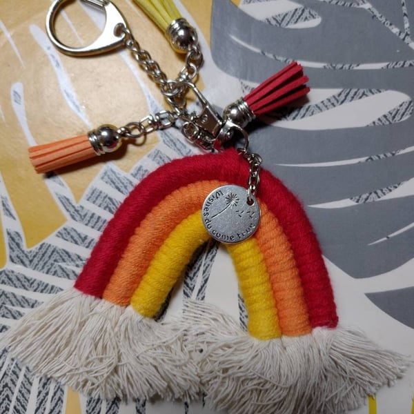 Rainbow Cotton Keychain Handmade with Charm and Tassles