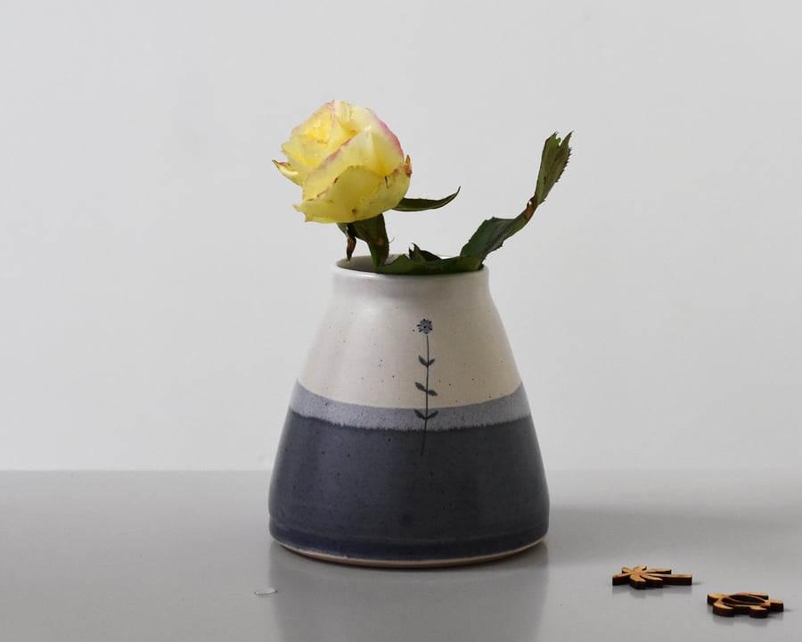Handmade ceramic flower vase, blue and white teardrop vase