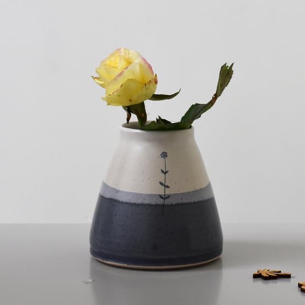 Handmade ceramic flower vase, blue and white teardrop vase