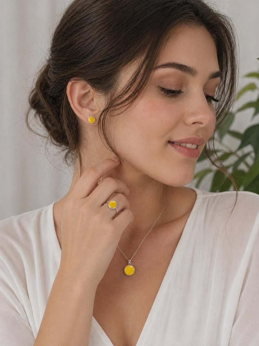 Handmade Polymer Clay Jewelry Set: Studs, Pendant, Adjustable Ring
